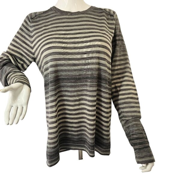 Elie Tahari Gray Stripe Pullover Sweater Long Slv Crewneck Lightweight Knit L/XL - Picture 1 of 8